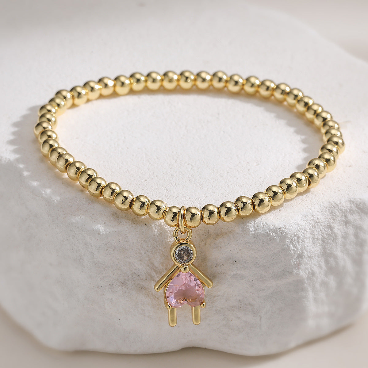 Minimalist Geometric Brass Gold Plated Cubic Zirconia Inlay Pendant Bracelet for Unisex
