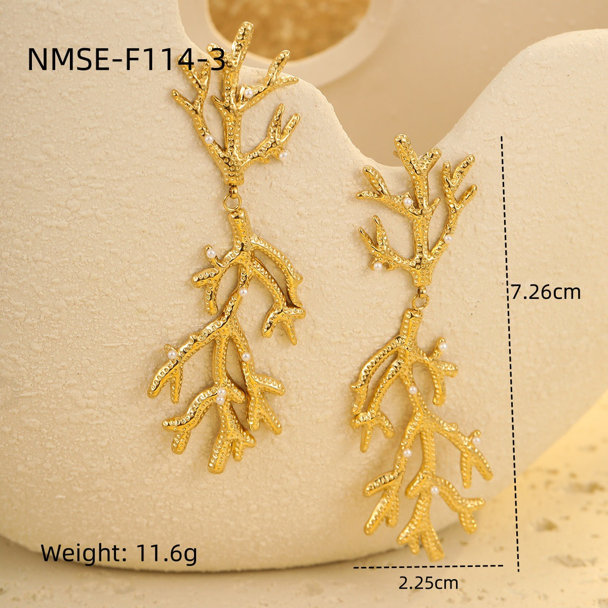 Pendientes de acero inoxidable de moda con forma de estrella de mar y coral con acabado chapado para mujer