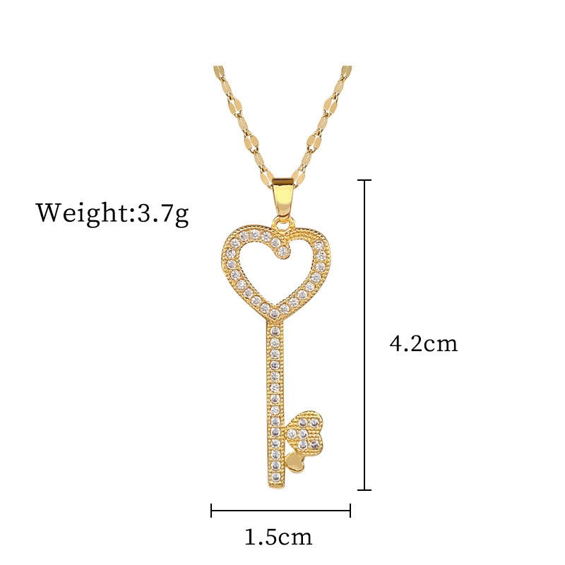 Collar minimalista de acero de titanio con forma de corazón e incrustaciones de diamantes de imitación para mujer y hombre, delicada cadena de clavícula con motivo lunar natural