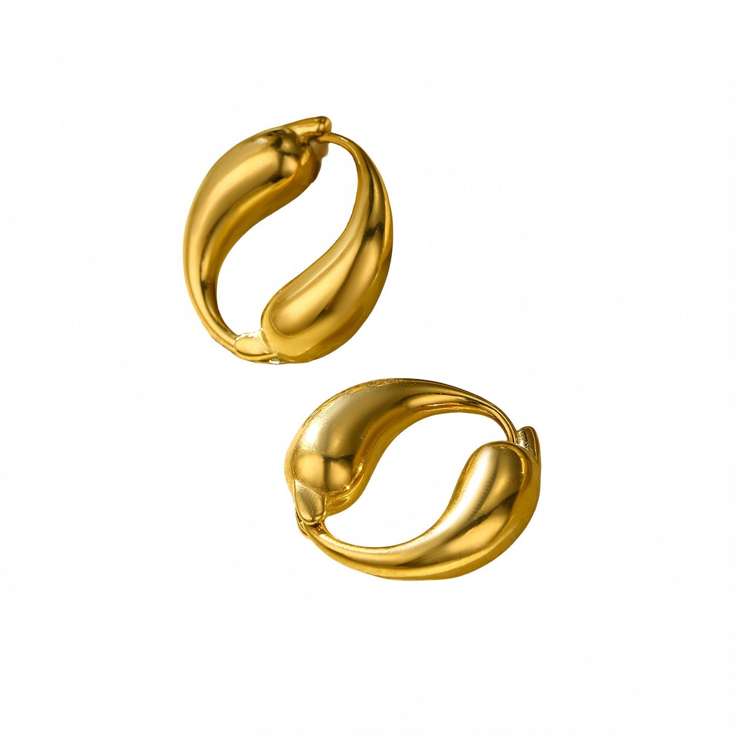 Pendientes de aro minimalistas de acero inoxidable con forma de gota de agua para mujer con acabado chapado en oro