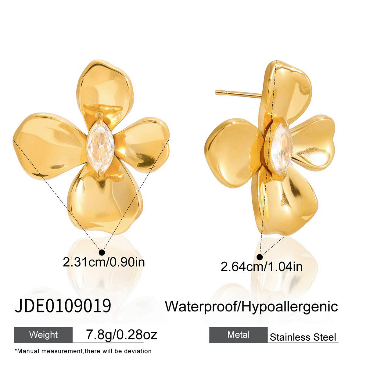 Aretes de Acero Inoxidable Geométricos Florales con Detalles de Diamantes de Imitación para Mujer, Joyería de Lujo Chapada para el Día a Día