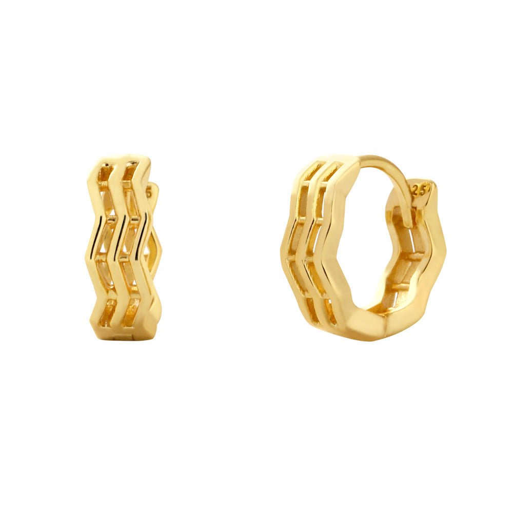 Pendientes de aro minimalistas de plata de ley 925 con línea ondulada geométrica para mujer