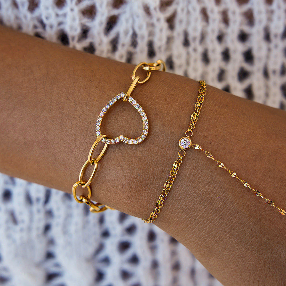 Elegant Heart-Shaped Titanium Steel Bracelet for Women with Plated Finish, Minimalist Geometric Design Fashion Accessory