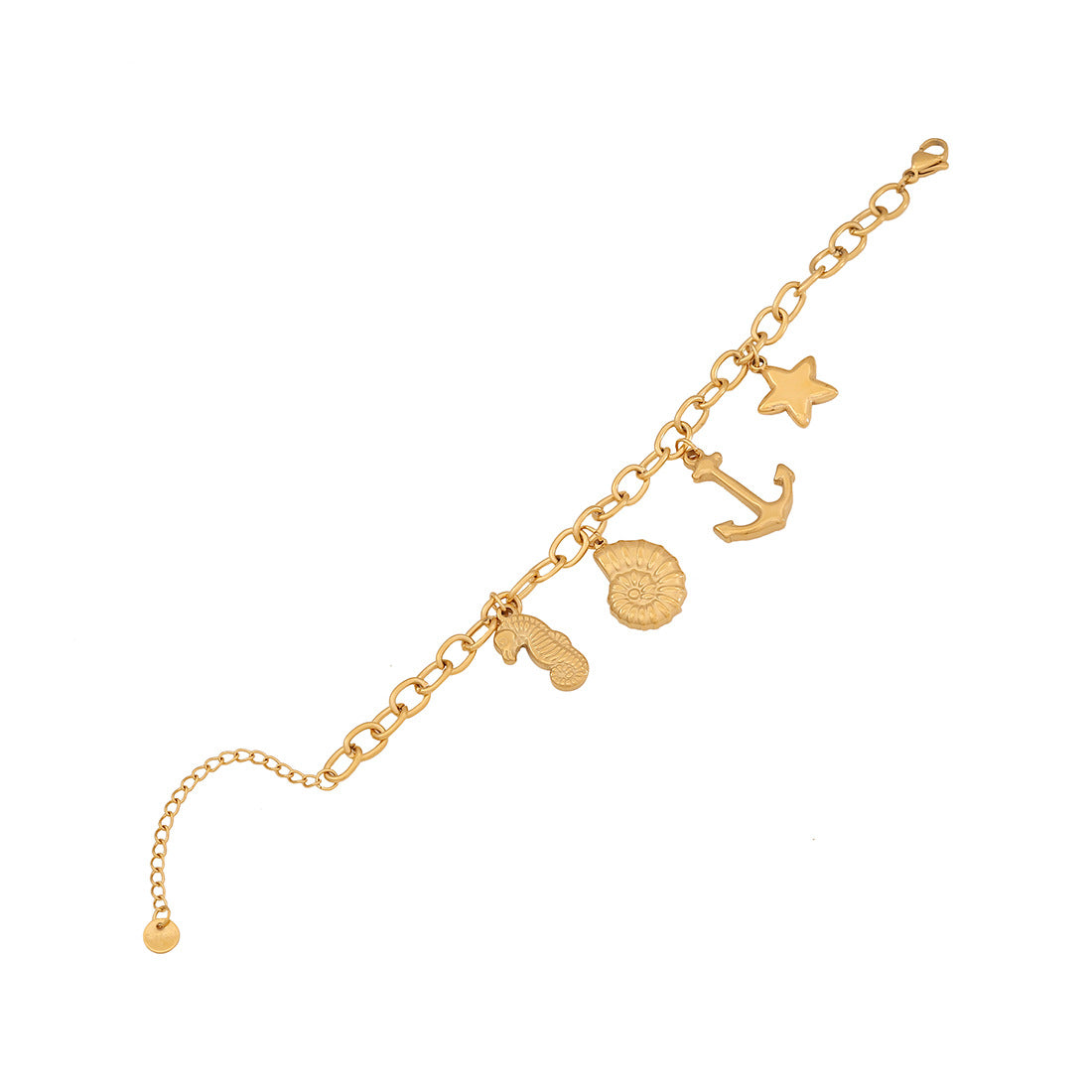 Collana con Pendente a Stella Marina e Conchiglia in Acciaio Inossidabile con Finitura Placcata su Catenina a O, Stile Vacanza Oceano alla Moda, per Donne