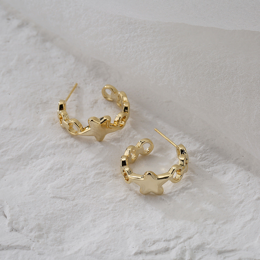 Orecchini a Stella Geometrici in Rame con Placcatura in Oro 18K da Donna, Design Minimalista e Moderno