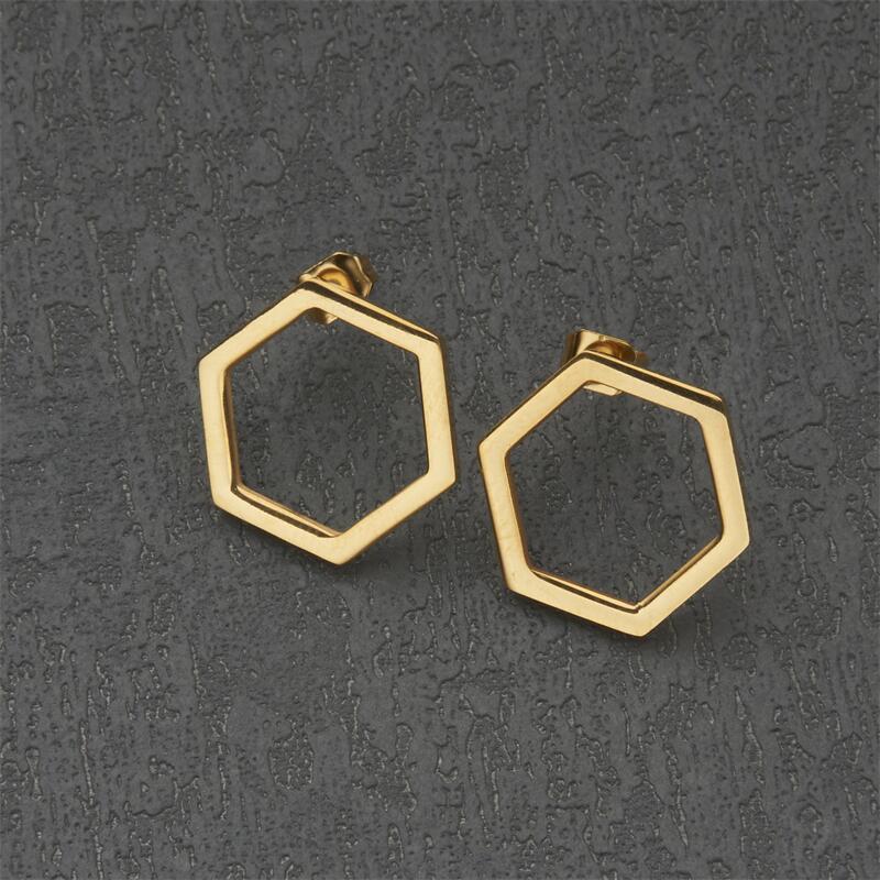 Minimalist Modern Hexagonal Stainless Steel Stud Earrings for Women with Plated Finish
