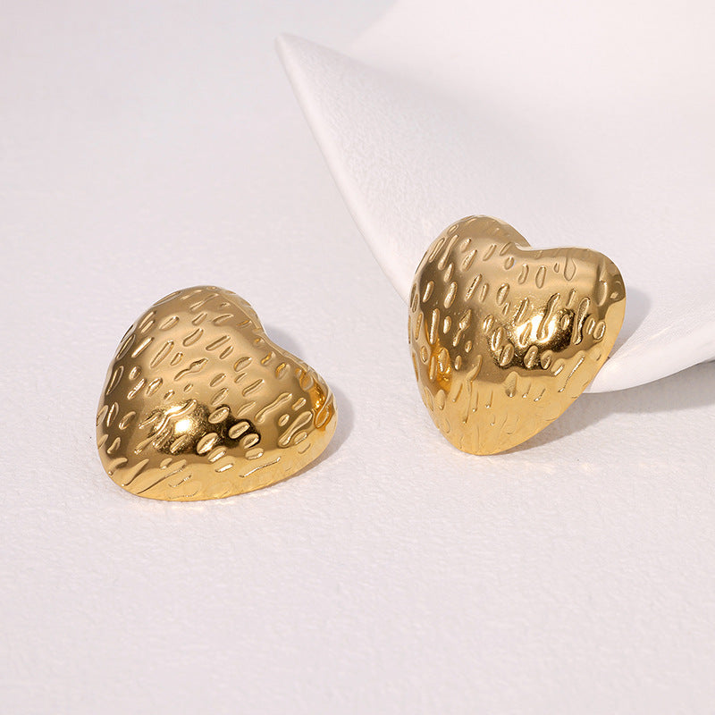 Minimalist Sweet Heart Shaped Plated Stainless Steel Stud Earrings for Women