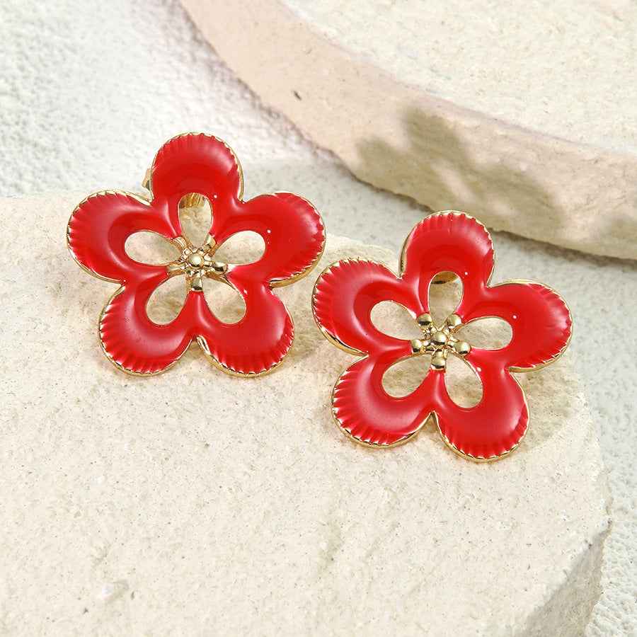 Sweet Drip Oil Floral Stainless Steel Earrings