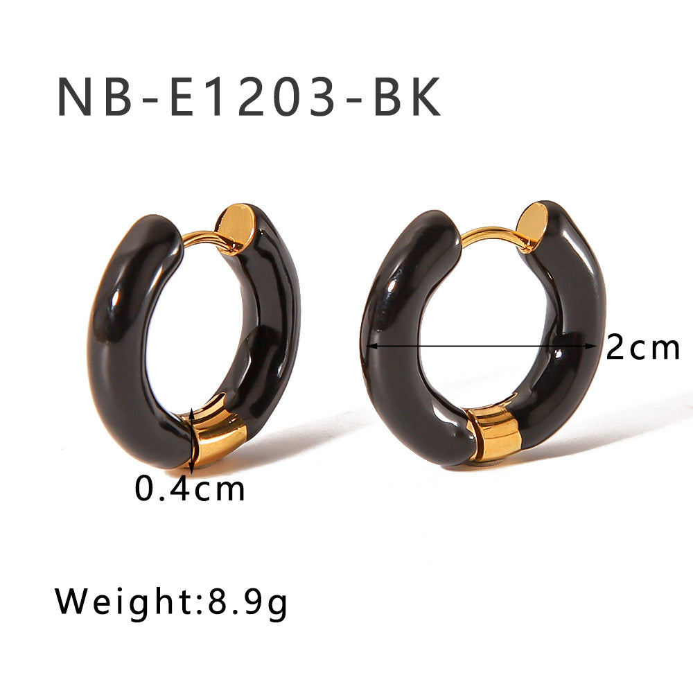 Orecchini a Cerchio Geometrici Minimalisti in Acciaio Inox con Placcatura in Oro 18K e Finitura Smaltata da Donna