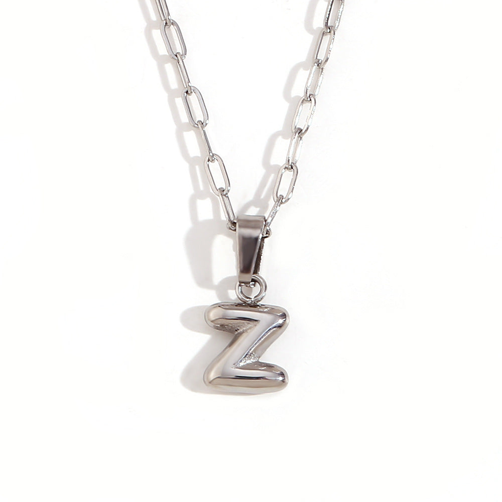 Minimalist Fashion Letter Pendant Necklace in Stainless Steel with 18K Gold Plating, Bubble-Inspired Mini Safety Pin Design for Women