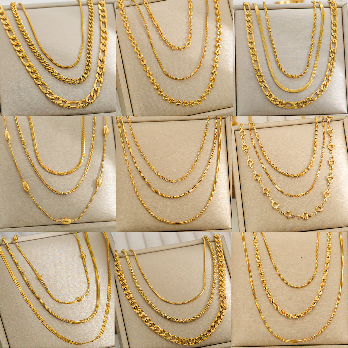 Collana da donna a triplo strato con catena snake in acciaio inossidabile geometrica e minimalista, placcata in acciaio al titanio