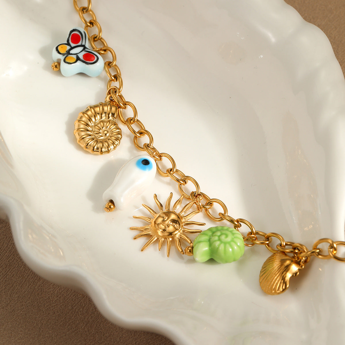 Fashionable Ocean-Themed Tassel Necklace with Seashell and Conch Pendant in Stainless Steel with Plated Finish for Women