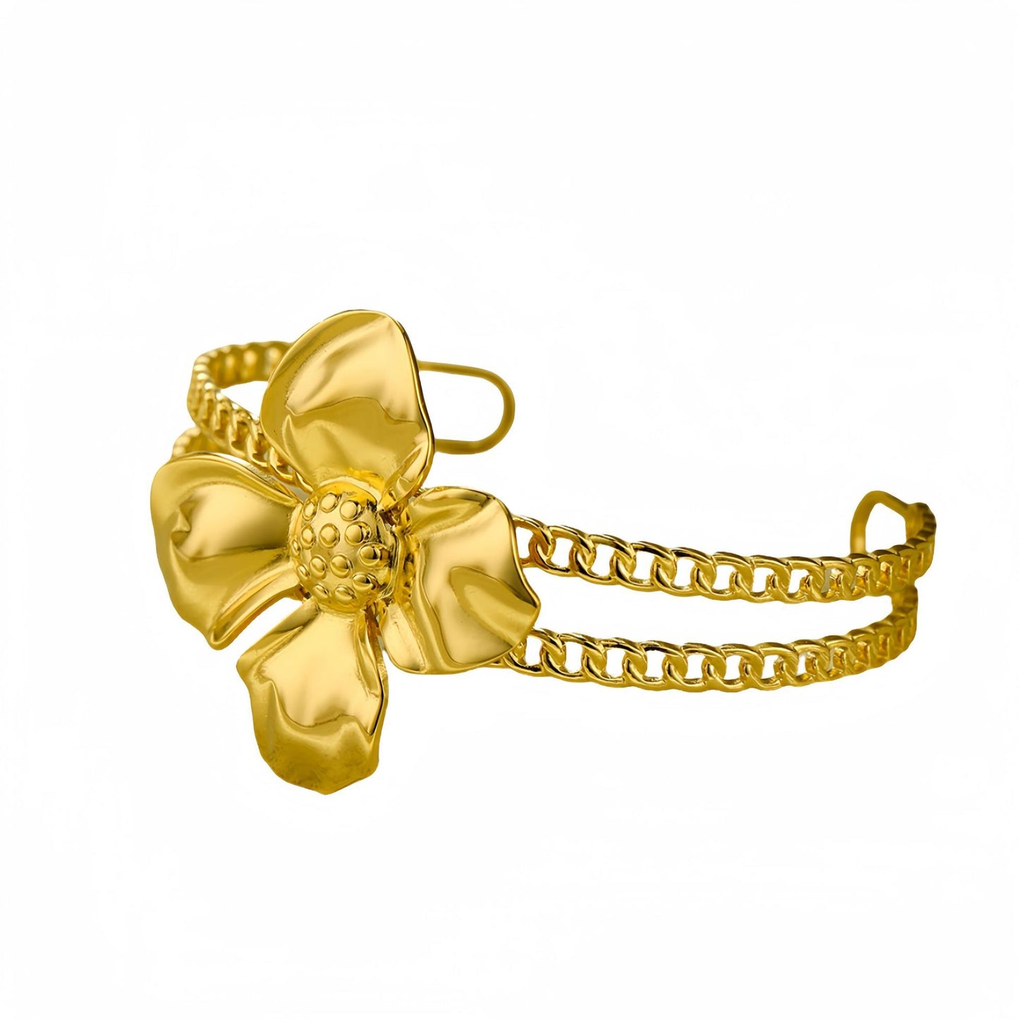 Vintage French Style Floral Open Bangle Bracelet in Titanium Steel with Plated Finish for Women