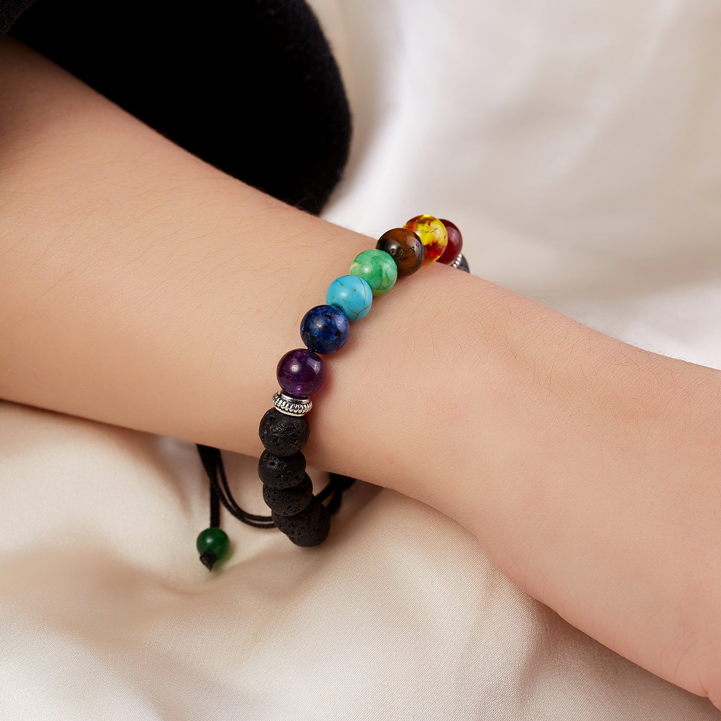 Bracciale regolabile unisex vintage bohémien rotondo geometrico in pietra vulcanica placcata