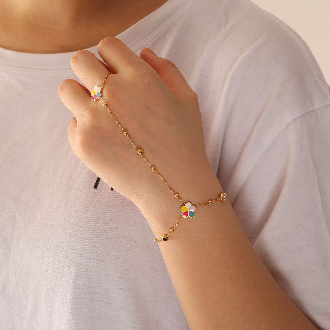 Set collana pendente floreale in stile OL alla moda in acciaio inossidabile con finitura smaltata su catena a O per donna