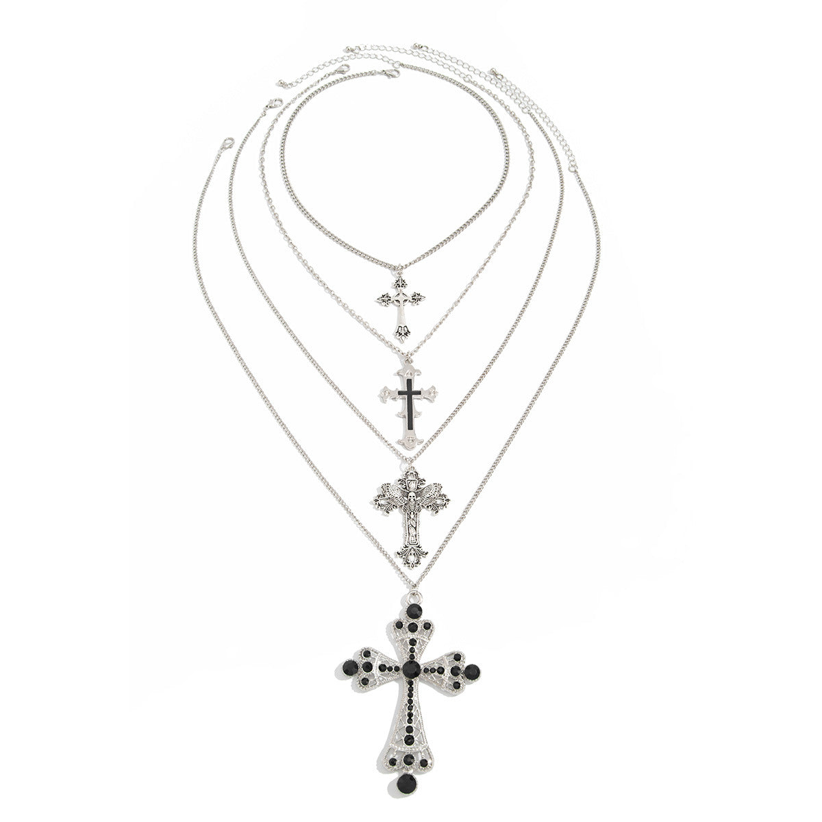 Collar con colgante de cruz en forma de corazón, dulce y atrevido, de aleación de zinc con acabado chapado y cadena de eslabones para mujer