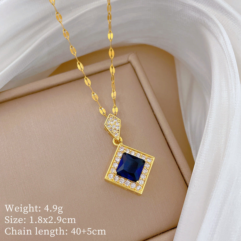 Sweet Elegant Micro-set Geometric Titanium Steel Necklace and Earring Set for Women