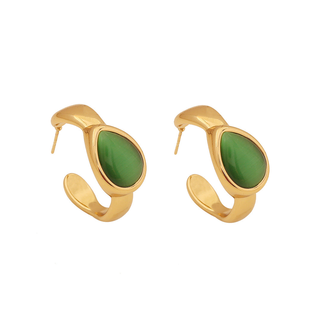 Fashionable OL Style C-Shaped Cat's Eye Drop Earrings in Stainless Steel with Plated Finish for Women