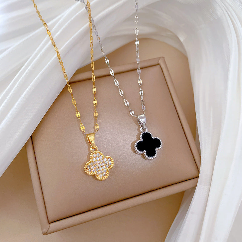 Sweet Full Paved Cubic Zirconia Geometric Titanium Steel Necklace for Women