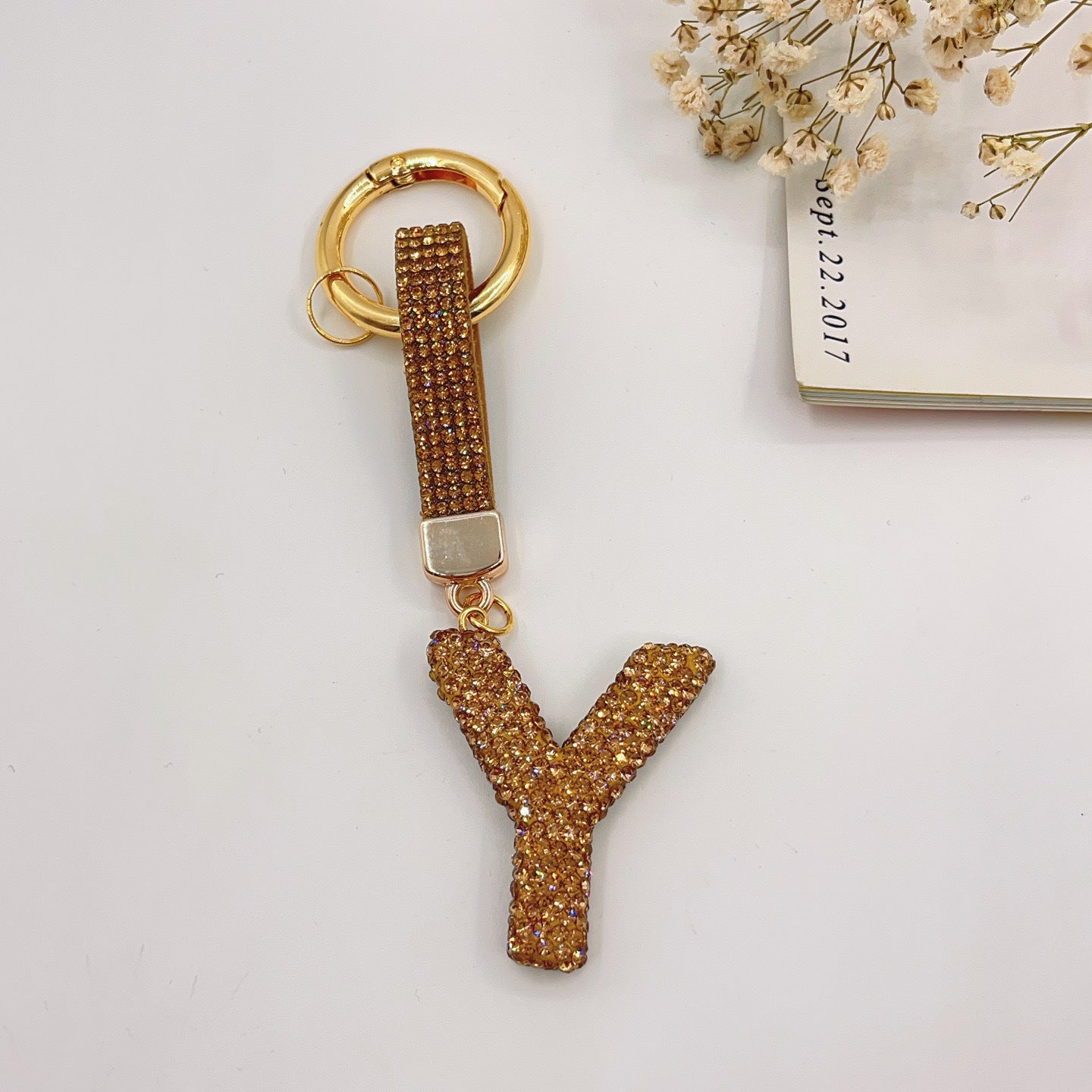 Sweet Rhinestone Inlay Letter Resin Keychain Charm Bar