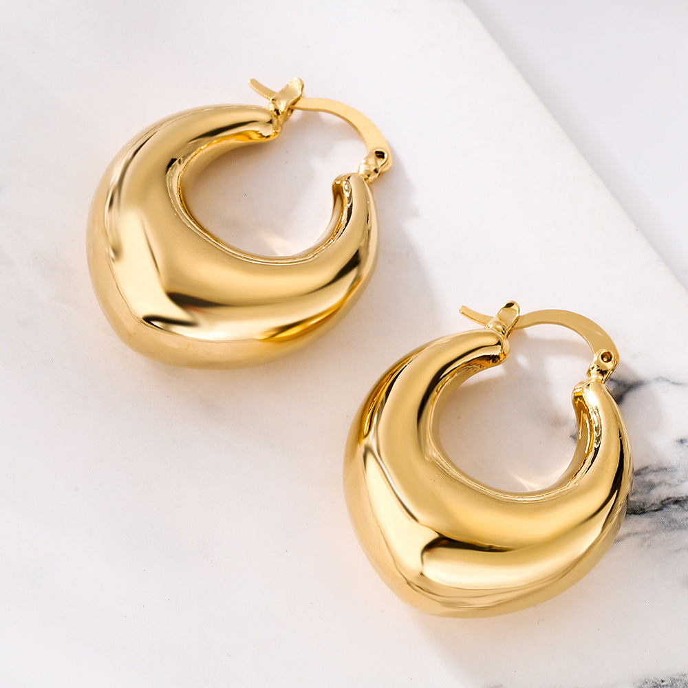 Orecchini a Cerchio Geometrici Minimalisti da Donna in Ottone con Placcatura in Oro 18K Design a Fascia Larga Liscia