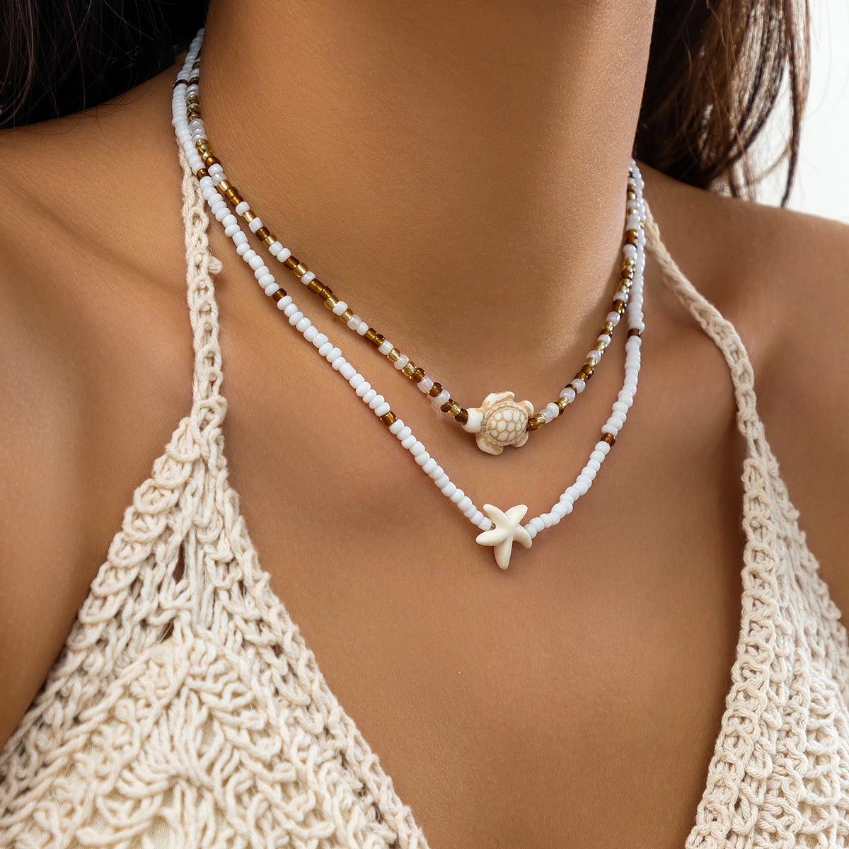 Collana in Acrilico a Forma di Stella Marina con Nappa per Donna, Stile Vacanziero