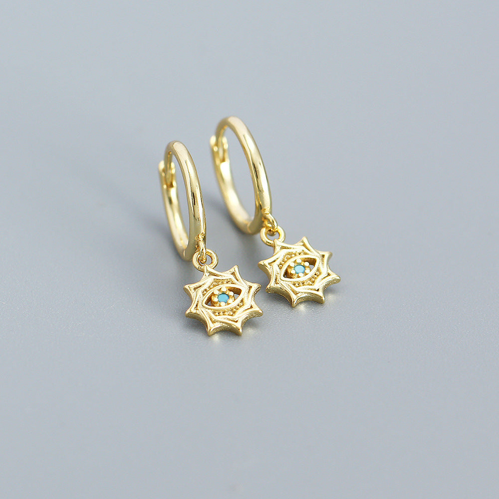 Orecchini a cerchio minimalisti unisex in argento sterling 925 con design geometrico a stella, occhio turco e zirconi cubici placcati