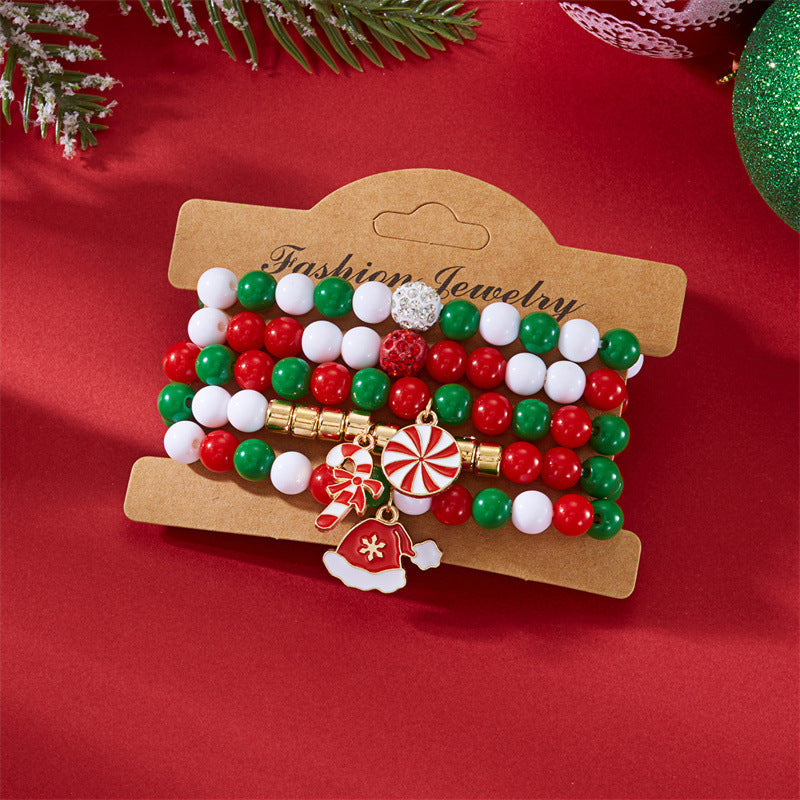 Casual Cartoon Alloy and Resin Beaded Bracelet with Santa Claus and Bell Charms