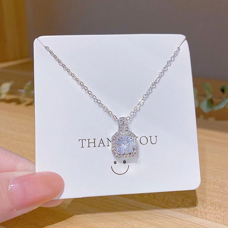 Minimalist Geometric Zircon Square Pendant Necklace for Women in Titanium Steel with Rhinestone Inlay on O-Chain