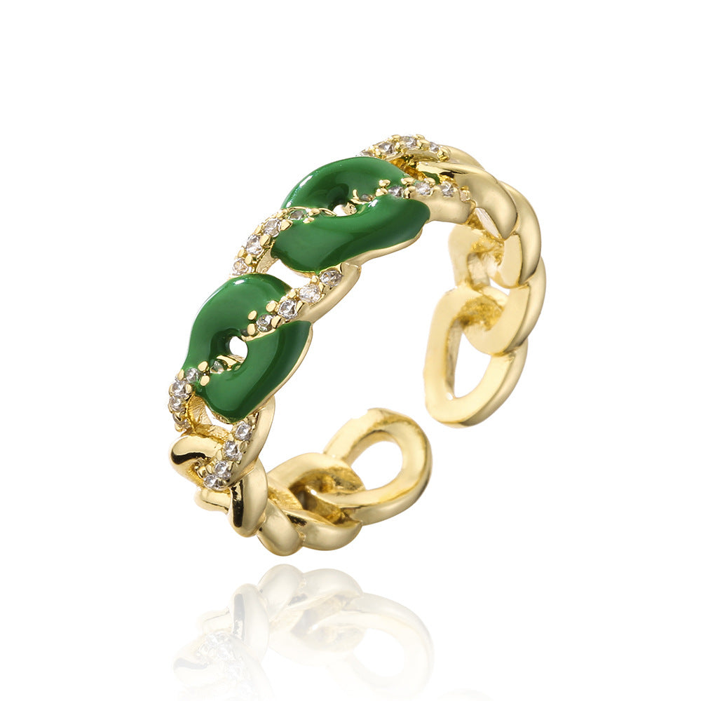 Anello aperto geometrico minimalista da donna in rame placcato oro 18 carati con zirconi micro-incastonati