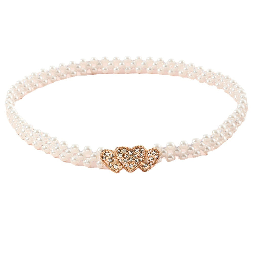 Elegante Catena in Vita a Cuore con Perle da Donna con Accento di Strass e Costruzione in Resina