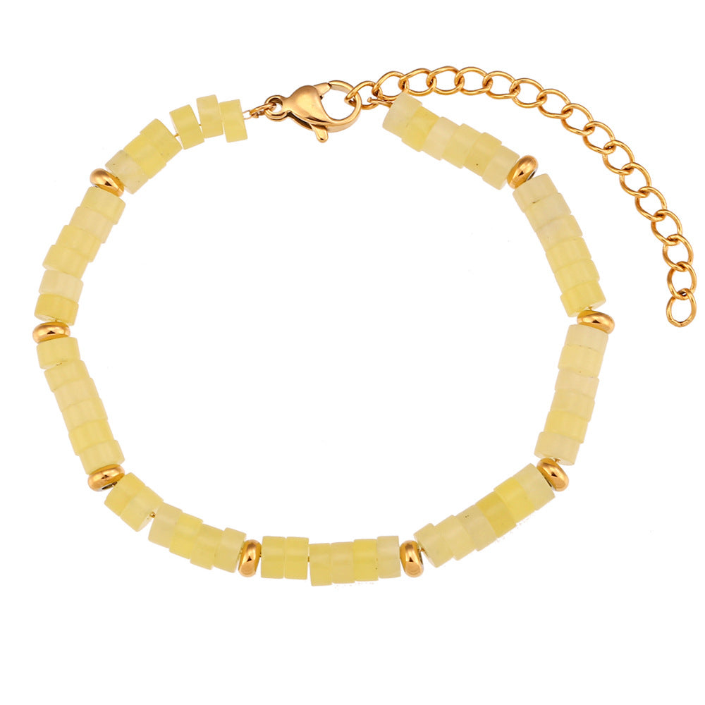 Set Collana e Bracciale da Donna con Perline in Pietra Naturale, Geometrico Minimalista