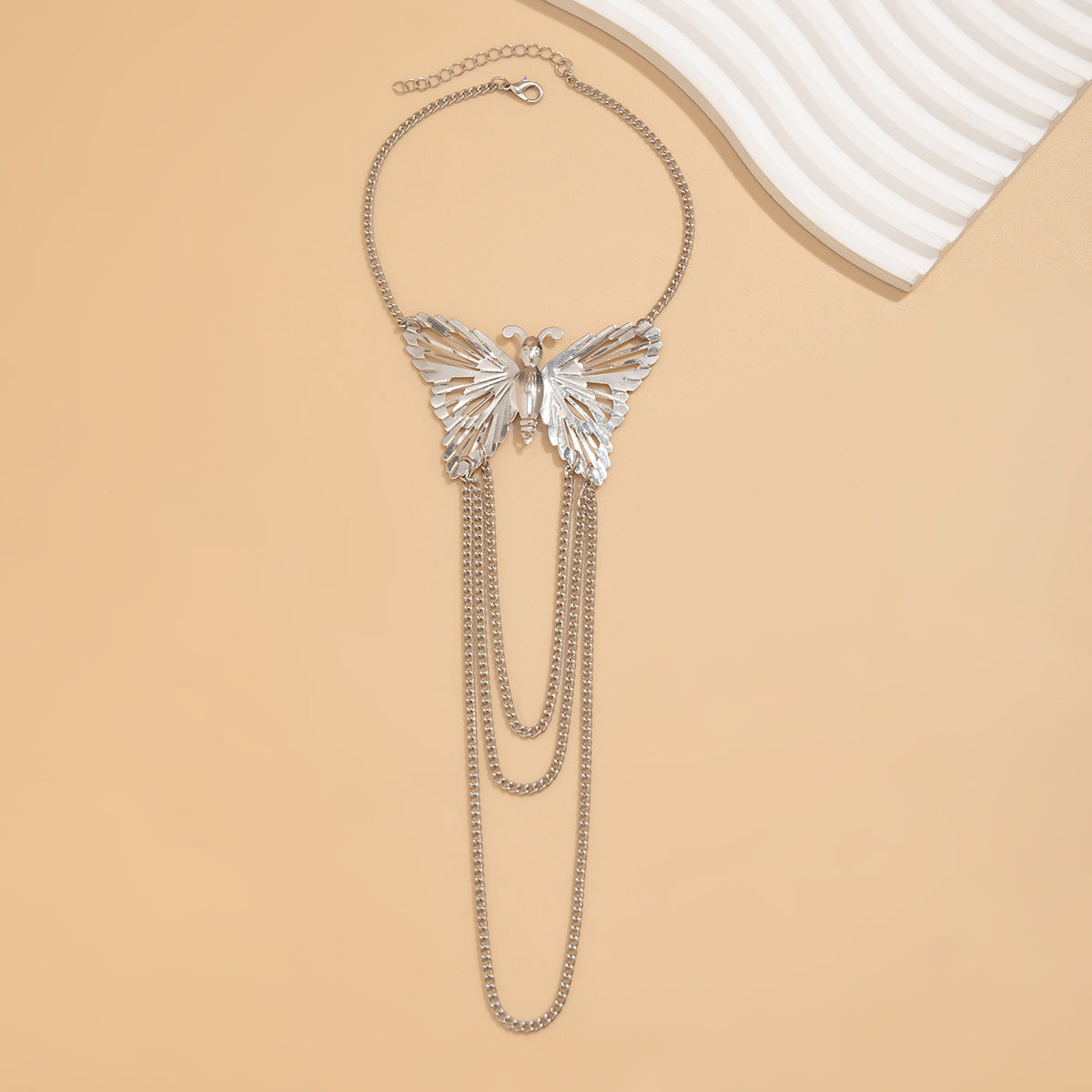 Punk Butterfly Plated Iron Arm Cuff with Tassel Chain for Women