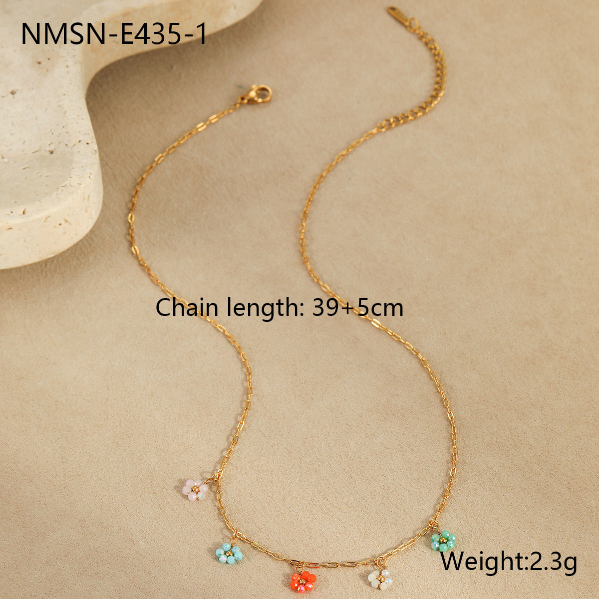 Set collana da donna con fiore di perline fatto a mano in stile bohémien, ciondolo in acciaio inossidabile con forma geometrica e finitura placcata, accessorio per vacanze estive al mare