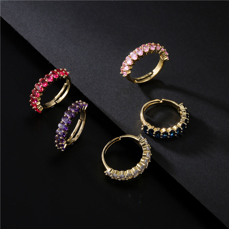 Geometric Oval Cubic Zirconia Ring for Women in Copper with 18K Gold Plating