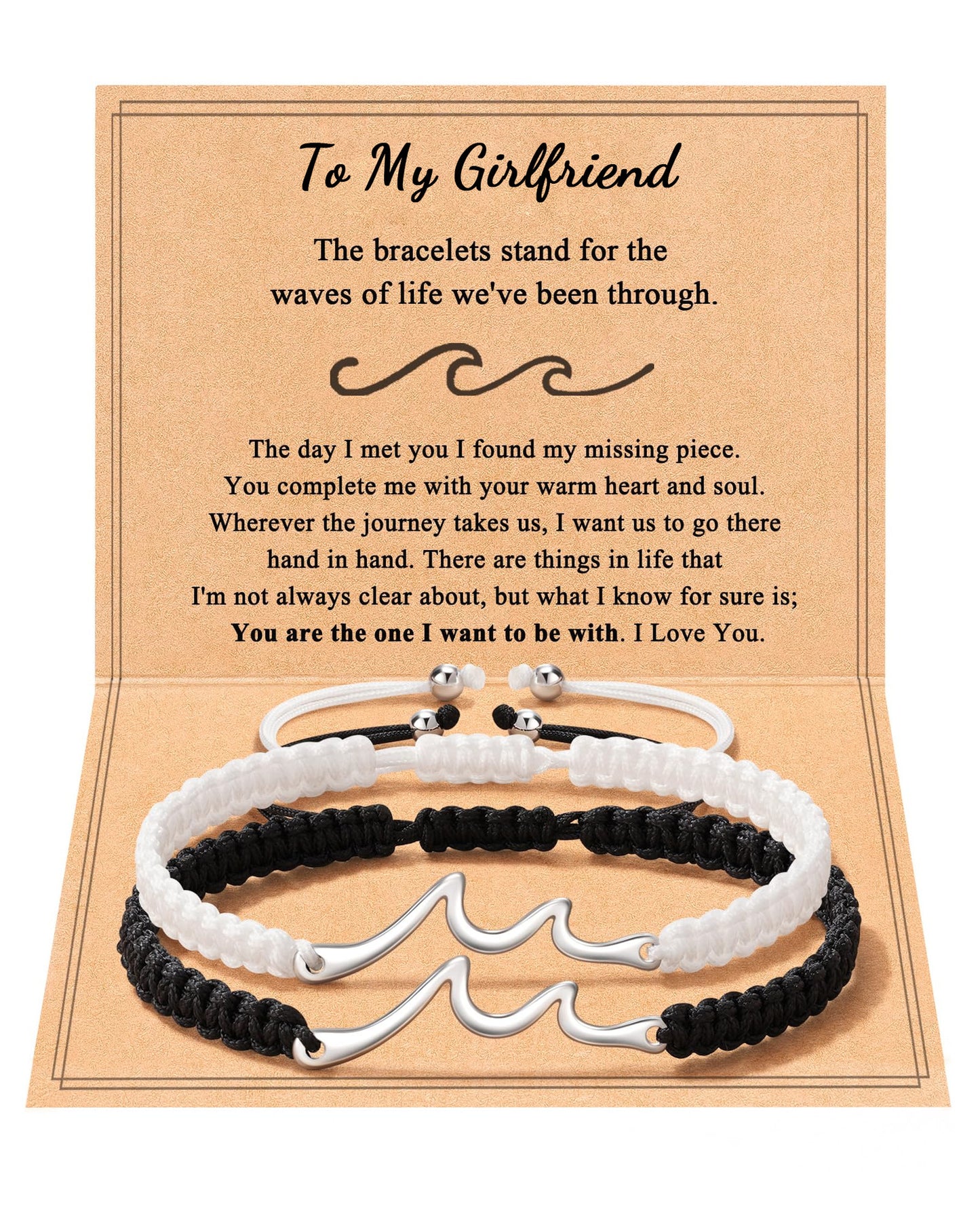 Minimalist Stainless Steel Woven Couple Bracelet Set with Wave Pendant