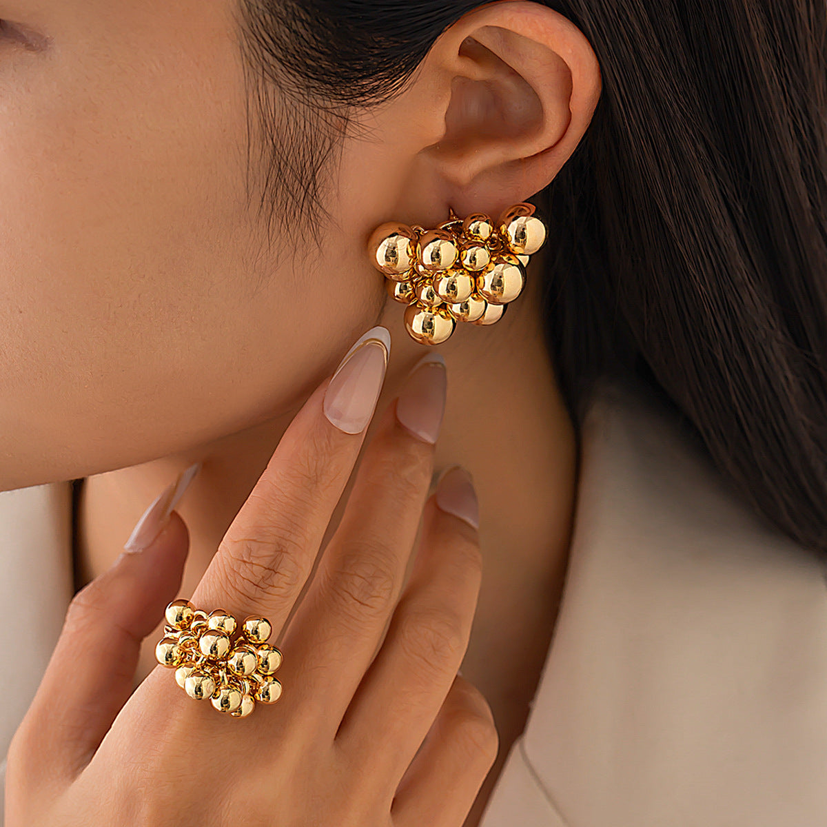 Elegant Geometric Alloy Plated Beaded Earrings Set for Women
