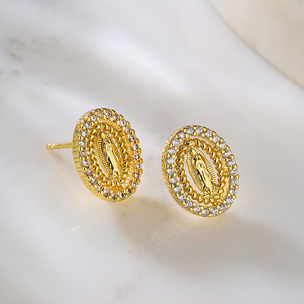 Exotic Vintage Geometric Stud Earrings for Women Made of Copper with 18K Gold Plating and Zircon Inlay
