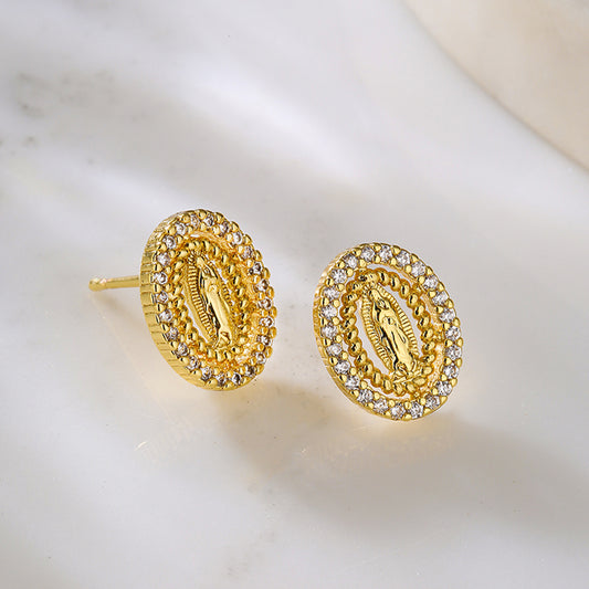 Orecchini a perno geometrici vintage esotici da donna in rame con placcatura in oro 18 carati e intarsio in zirconi