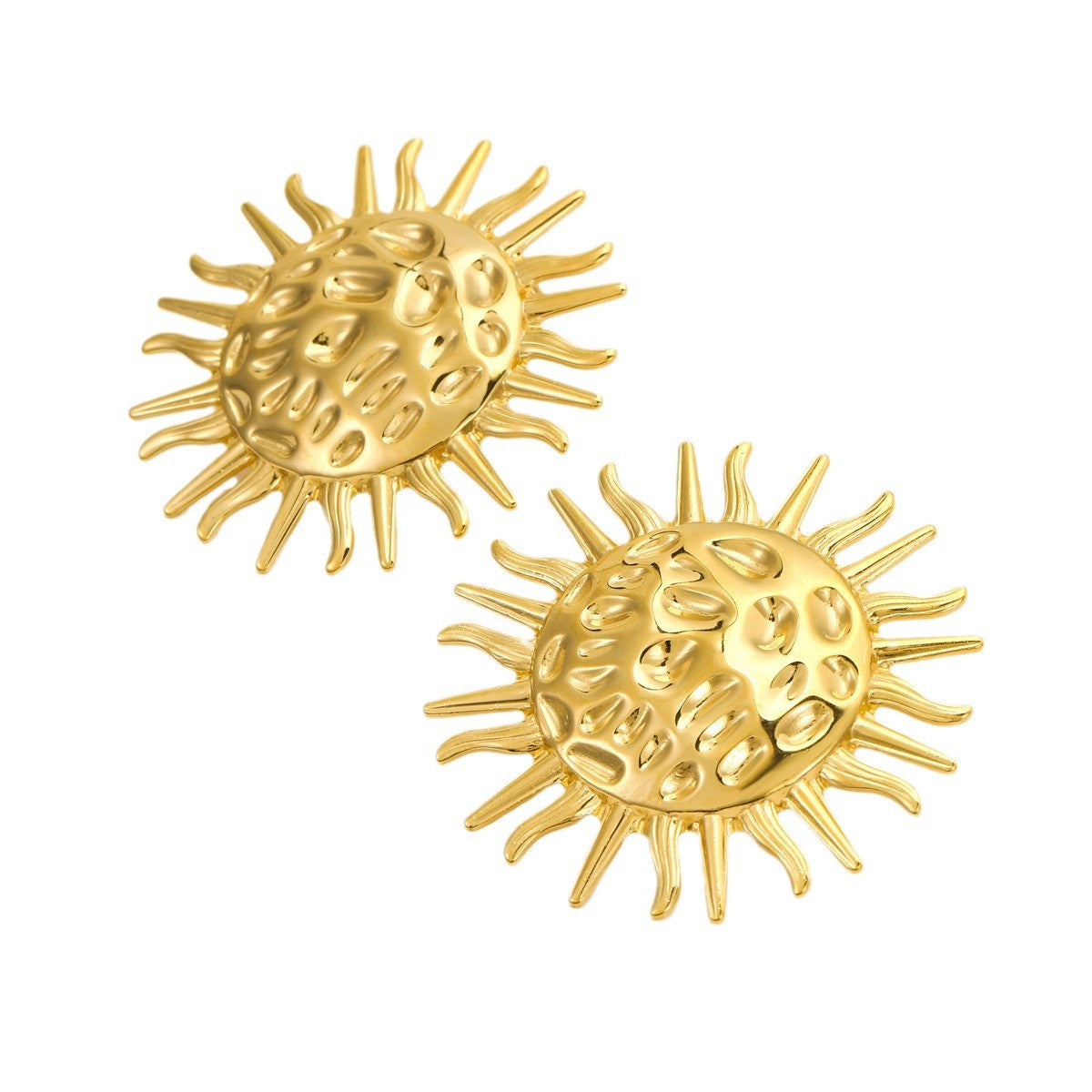 Orecchini vintage in acciaio inossidabile a forma di girasole da donna con finitura placcata e design testurizzato