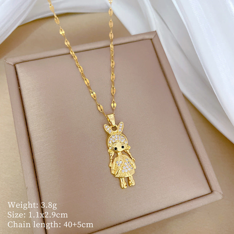 Collana con Pendente Geometrico Minimalista a Luna per Donne e Uomini, Catena in Acciaio Inossidabile con Pendente in Rame, Elegante Catena per Clavicole
