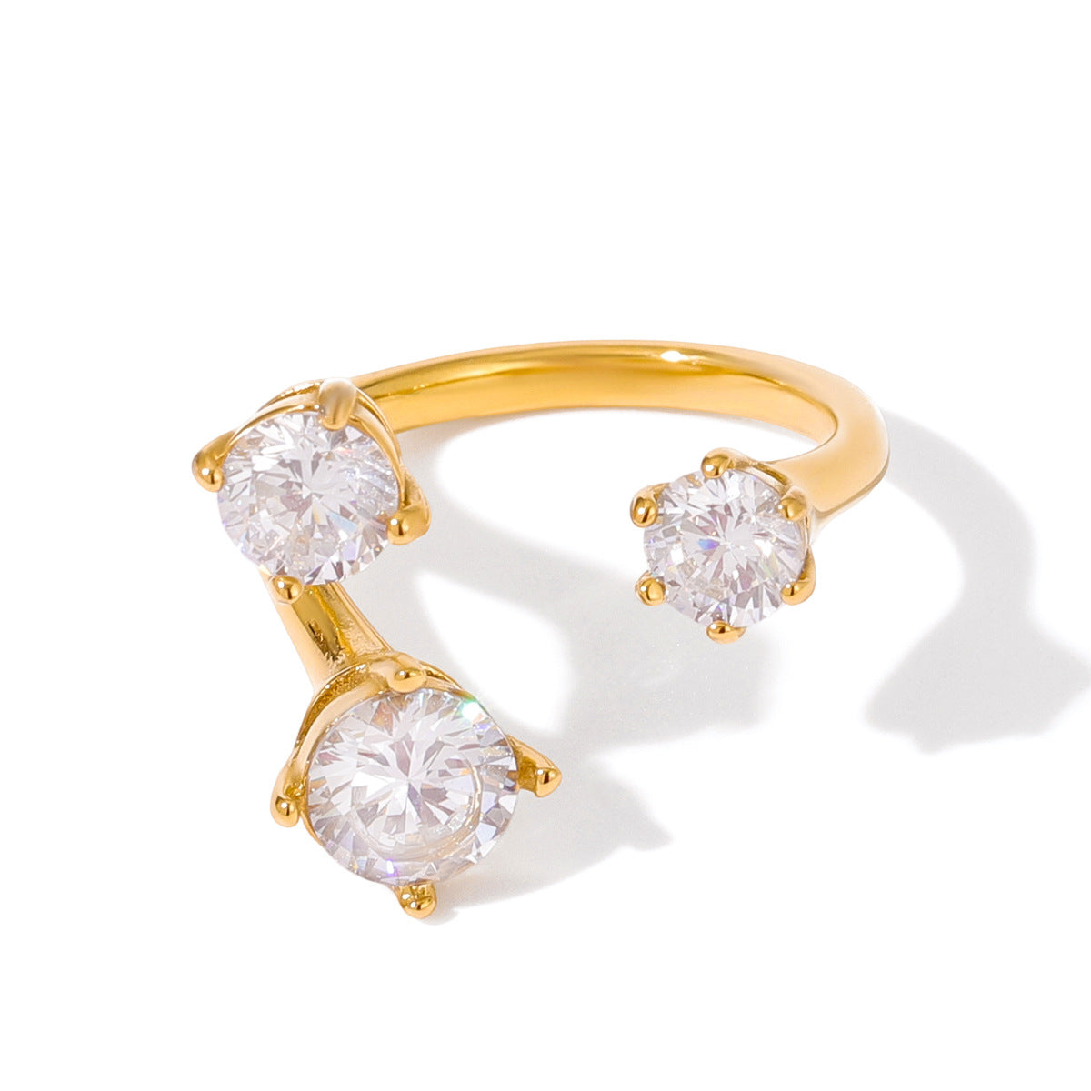 Anello Geometrico in Acciaio al Titanio con Intarsio in Zirconi Placcato per Donna, Fascia Minimalista alla Moda in Acciaio Inossidabile