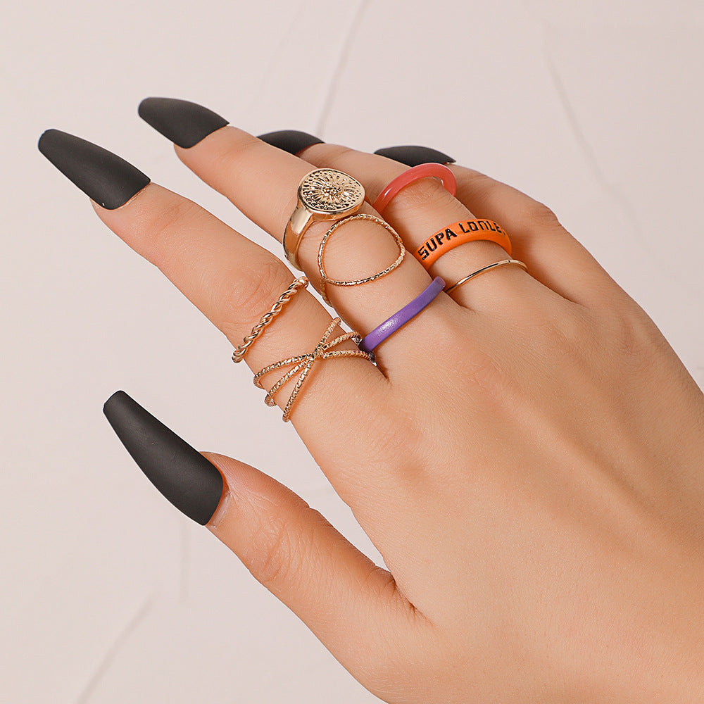Vintage Gold Silver Tone Heart Geometric Alloy Plated Rope Ring Set for Unisex