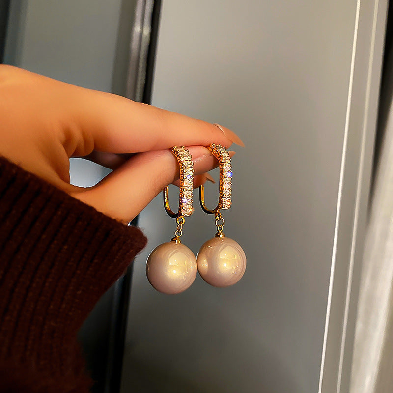 Minimalist Geometric Drop Earrings with Zircon and Pearl Accents in Gold-Plated Copper and 925 Sterling Silver Posts