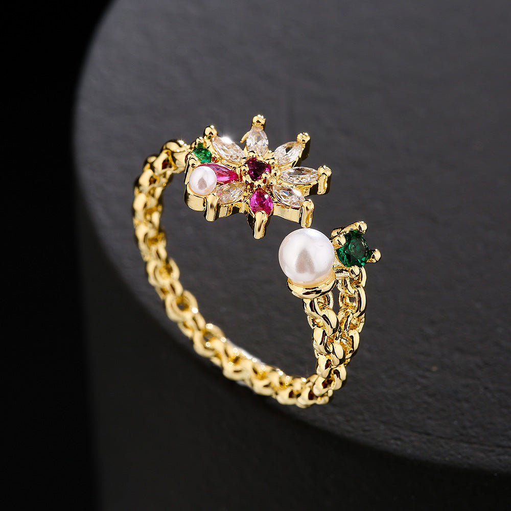 Ins Style 18K Gold Plated Copper Micro-Paved Zircon Irregular Geometric Open Ring for Women