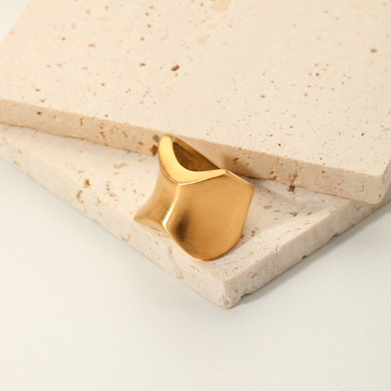 Minimalist Irregular Geometric Titanium Steel Ring with Gold Plating for Women