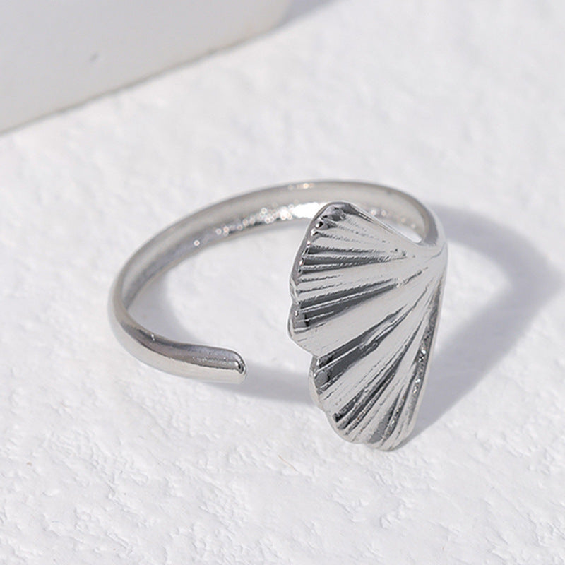 Minimalist Titanium Steel Leaf and Heart Shape Open Ring for Women with Plated Finish