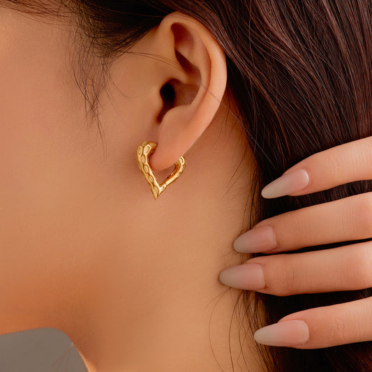 Vintage Style Hollow Heart-Shaped Titanium Steel Earrings with Plated Finish for Women