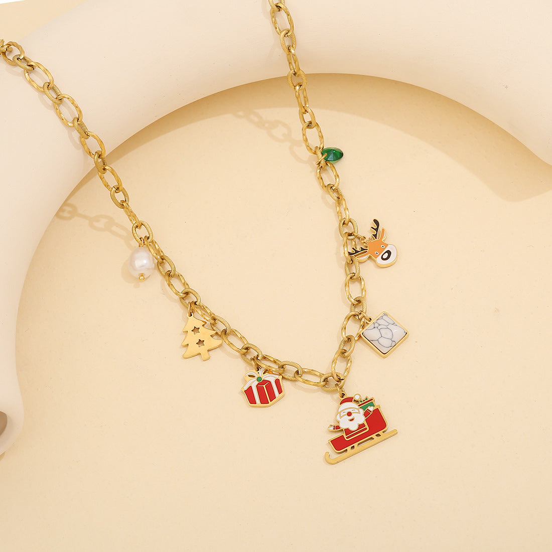 Collana Pendente Minimalista con Renna Natalizia in Acciaio Inossidabile con Finitura Galvanizzata da Donna