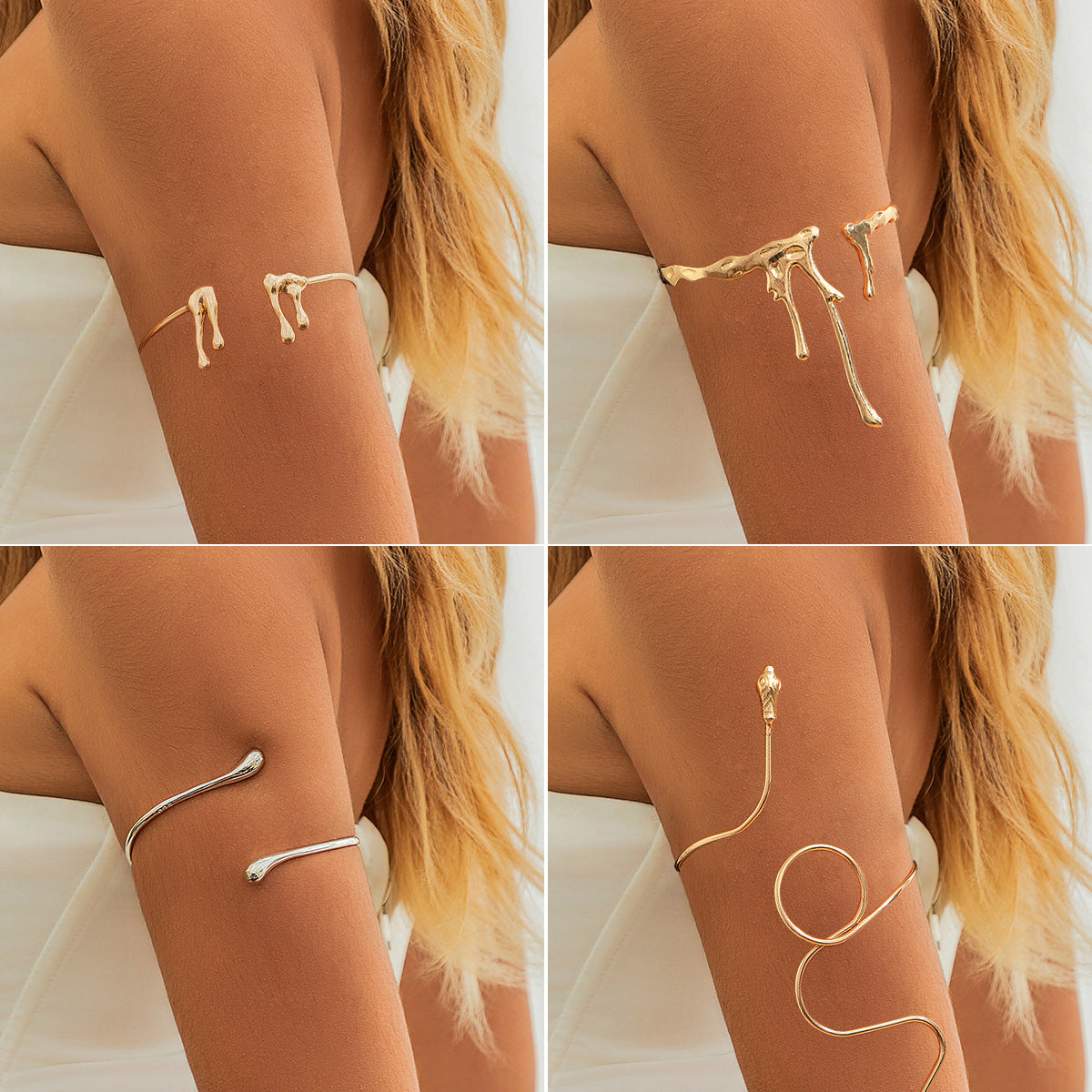 Bracciale rigido in metallo a forma di goccia d'acqua liquida con catena a braccio aperto in roccia lavica minimalista da donna in lega di zinco con trama asimmetrica e irregolare